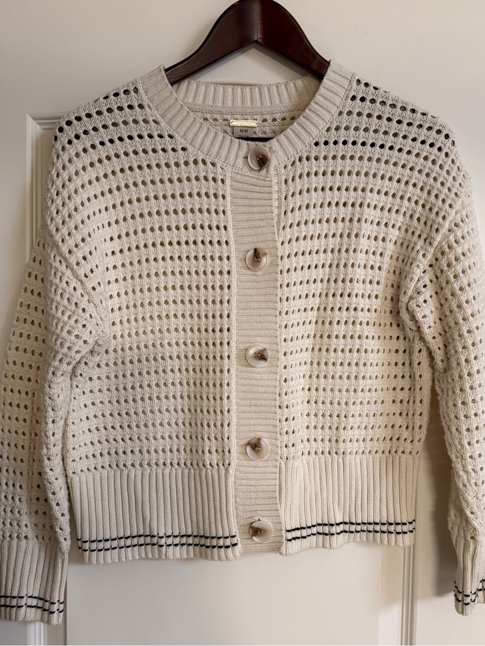 Magaschoni Cream Open-Knit Button Cardigan Sweater